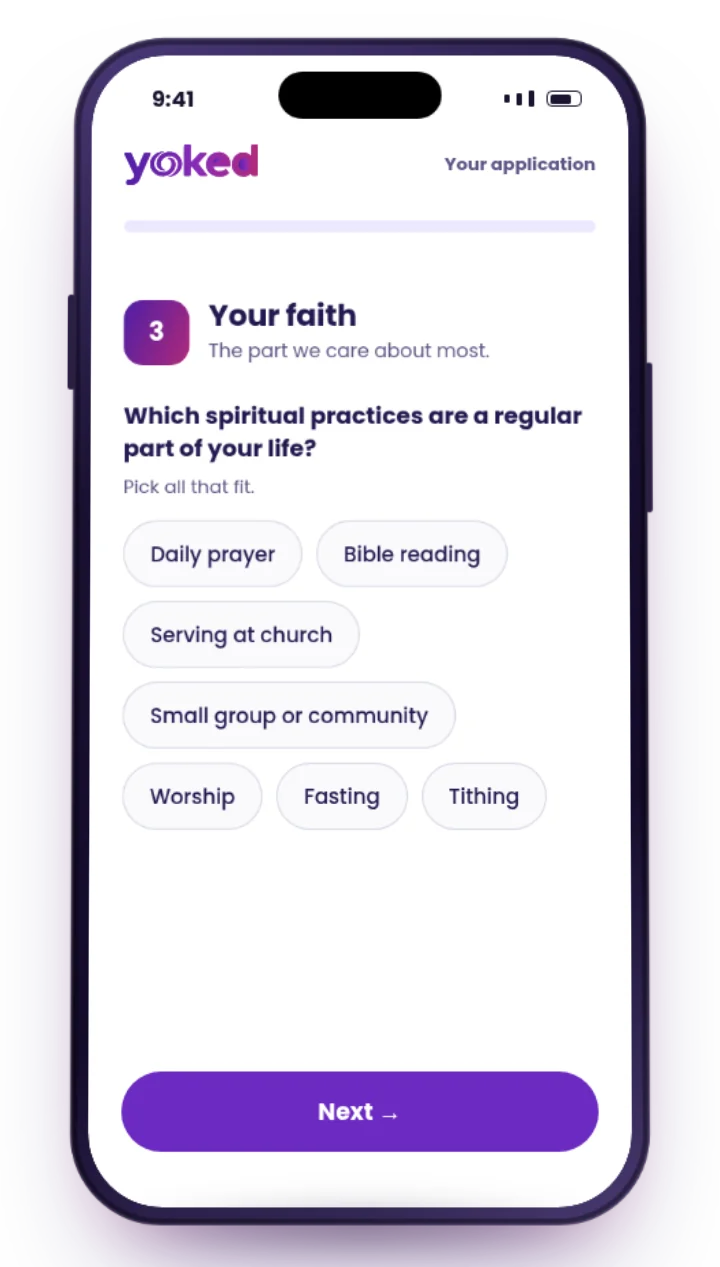 The Yoked app: the application, getting approved, meeting your match, talking and playing games, and picking a date